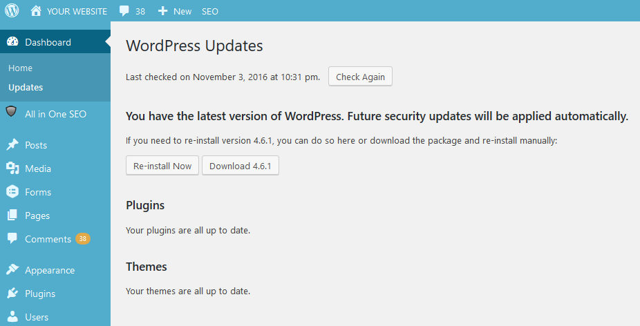 Bellingham WordPress Updates: Screenshot of updates having been applied